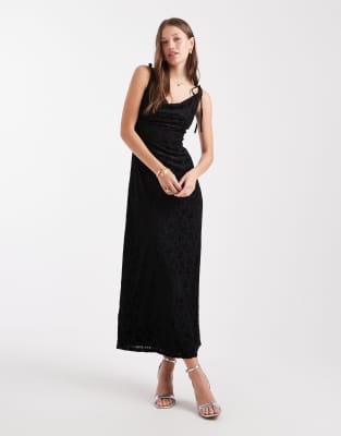 Miss Selfridge Devore Cowl Neck Maxi Dress In Black