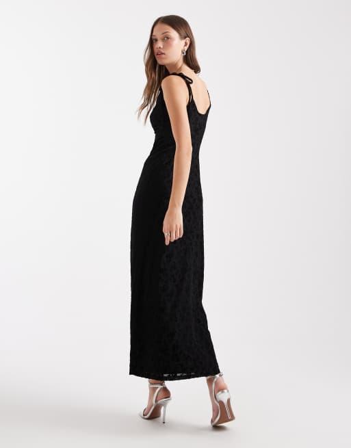 Miss Selfridge devore cowl neck maxi dress in black, 3 of 4