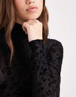 Miss Selfridge Devore High Neck Bodysuit In Black