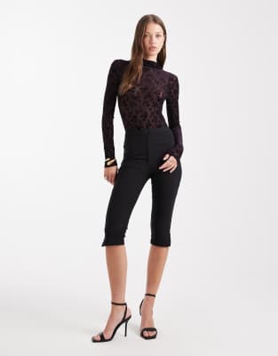 Miss Selfridge Devore High Neck Bodysuit In Brown