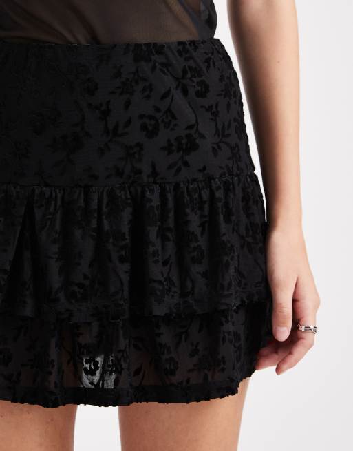Miss Selfridge devore ruffle skort in black, 4 of 5
