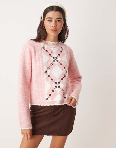 Miss Selfridge diamond floral embroidered knit sweater - view 1