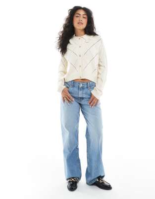 Miss Selfridge Diamond Knit Cardigan In White
