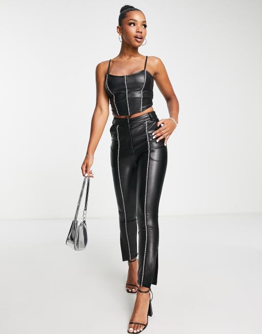 Stone Faux Leather Ruched Bust Cami Top