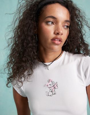 Miss Selfridge Disney Marie T-shirt With Bow Detail-white