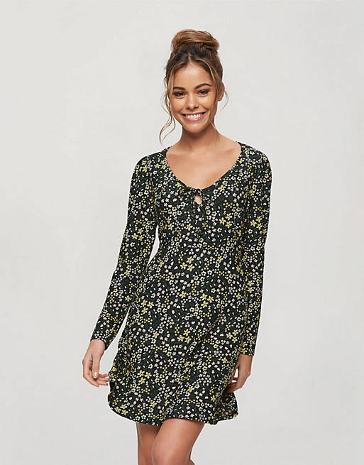 Miss Selfridge ditsy fit and flare dress in black