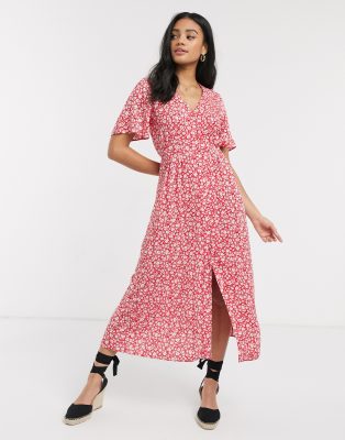 red midi day dress