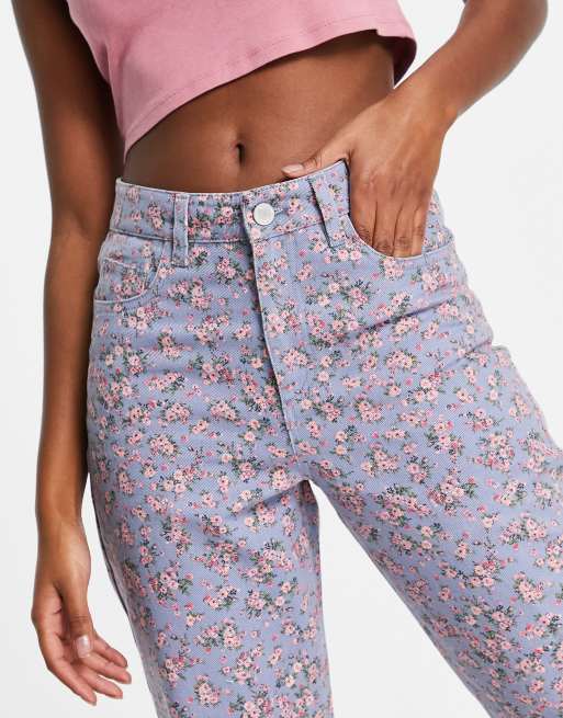 Miss Selfridge ditsy floral print mom jean in mid wash blue, 2 of 4