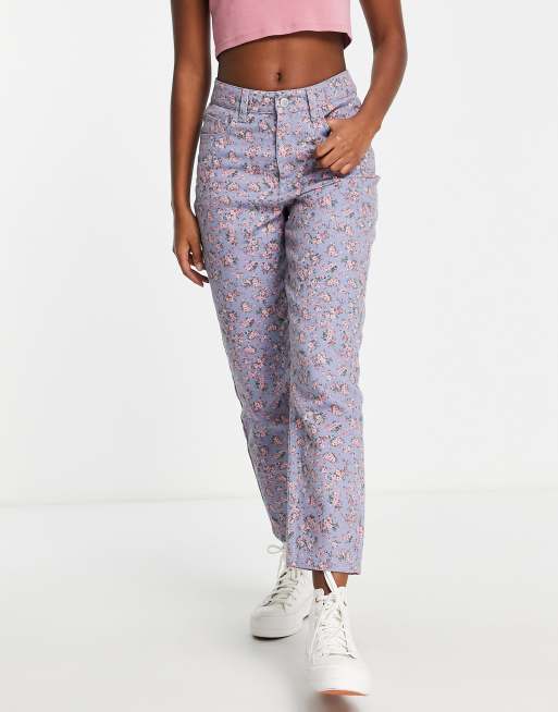 Miss Selfridge ditsy floral print mom jeans in mid wash blue