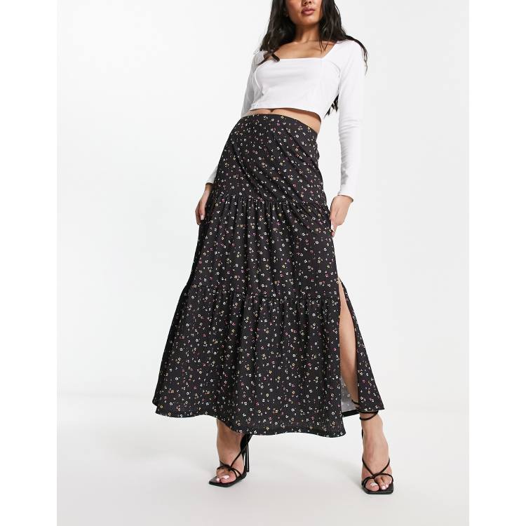 Long black hot sale floral skirt