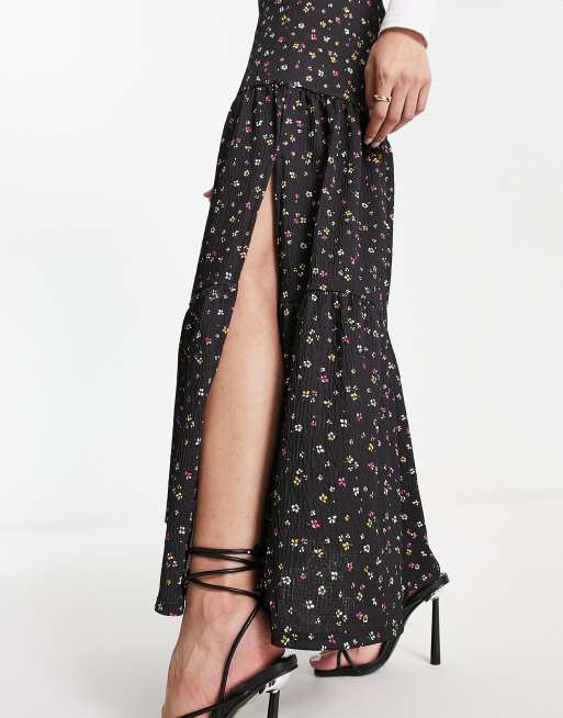 Black floral outlet maxi skirt uk