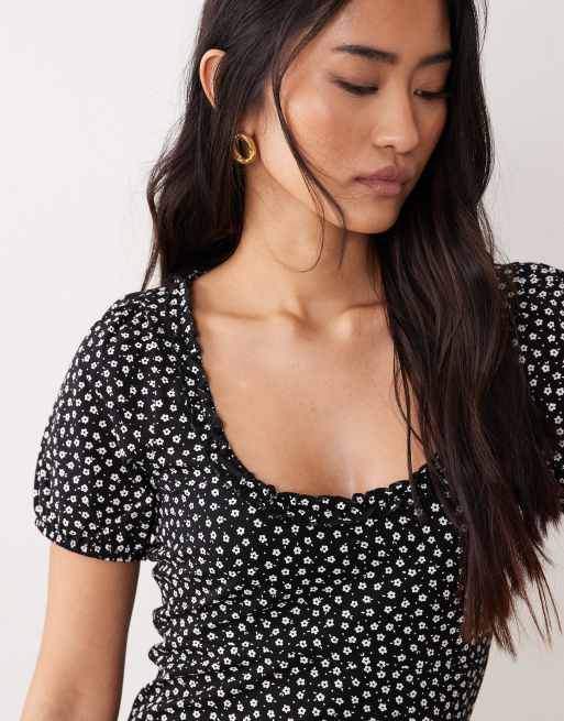 Miss Selfridge ditsy print ruffle detail milkmaid dress, 3 of 4