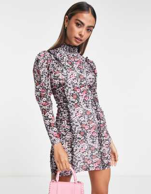 Miss Selfridge Ditsy Ruffle Body-conscious Mini Dress In Multi