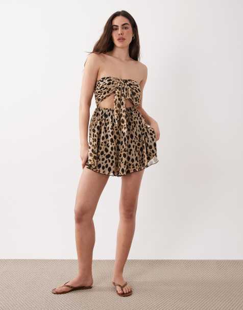 Miss Selfridge – Djurmönstrad strandplaysuit i chiffong med knytning framtill - view 1