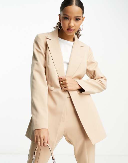 Miss Selfridge - Dobbeltradet blazer i beige - Del af sæt