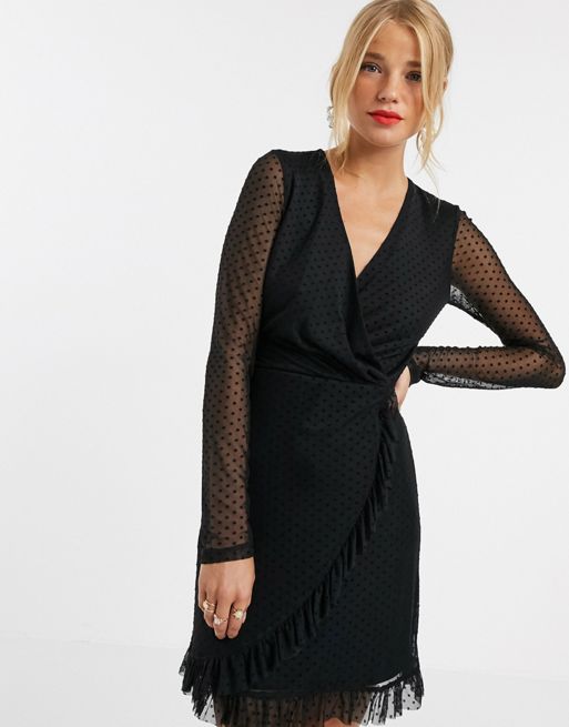 Miss Selfridge dobby mesh mini dress in black | ASOS