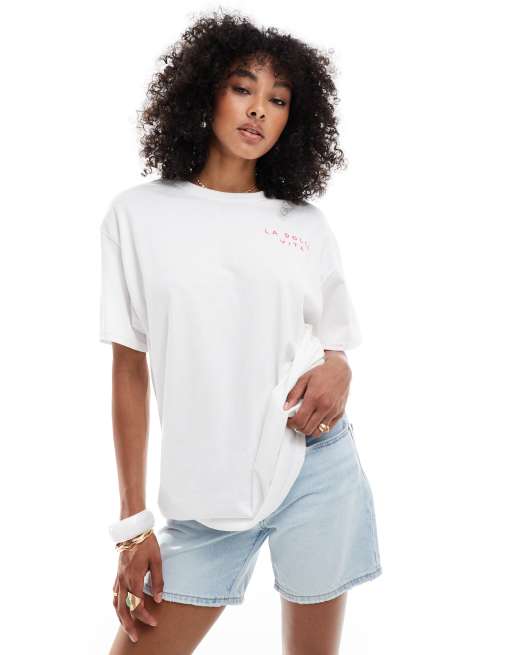 Miss Selfridge dolce vita summer graphic tee in white