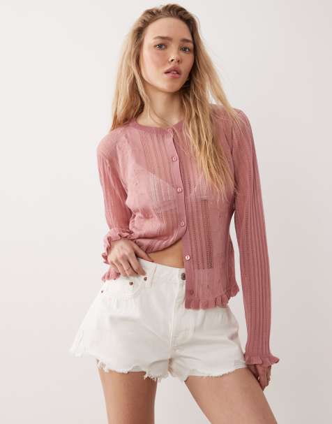 Miss Selfridge - Doorschijnend gebreid vest met borduursels in roze - view 1