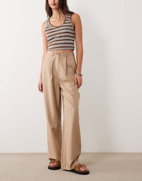 Miss Selfridge – Dopasowane camelowe spodnie z szerokimi nogawkami - view 1