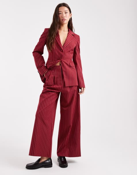 Miss Selfridge tailored wide leg pinstripe trouser co-ord in oxblood