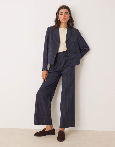 Miss Selfridge tailored high waisted trouser in navy pinstripe