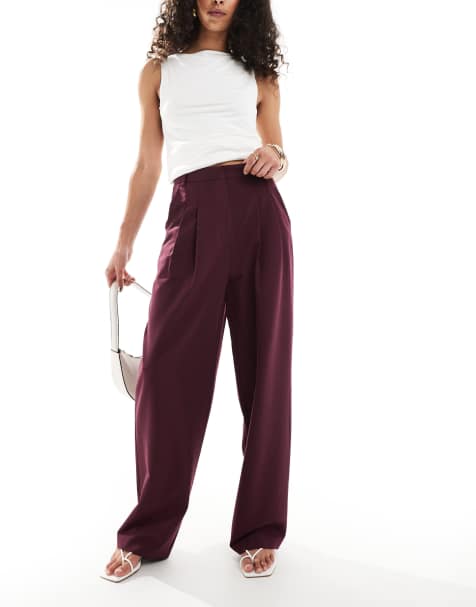 Miss Selfridge tailored wide leg trouser in dark plum