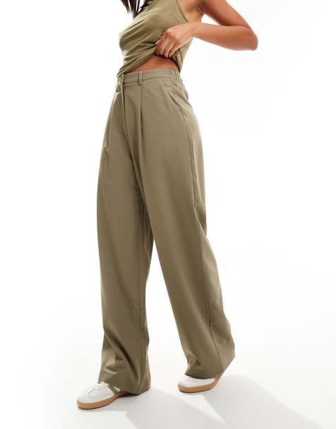 Miss Selfridge – Dopasowane spodnie z szerokimi nogawkami w kolorze khaki - view 1