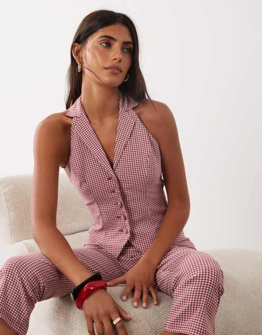 Miss Selfridge – Czerwony dopasowany zestaw w kratkę vichy, 2 z 3