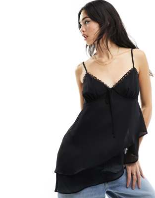 Miss Selfridge - Doppellagiges Camisole-Top aus Chiffon in Schwarz