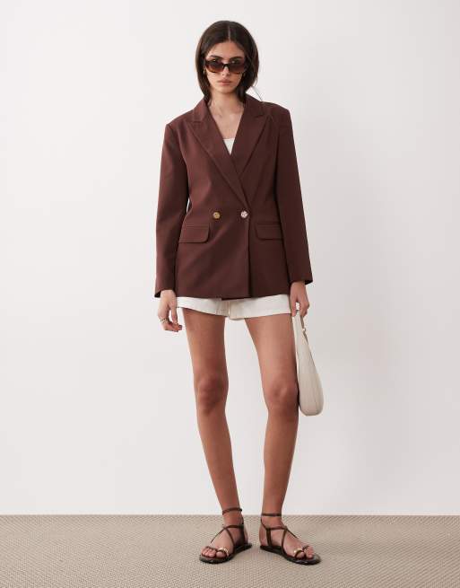 Miss Selfridge - Double-breasted blazer in chocoladebruin, 3 van 4