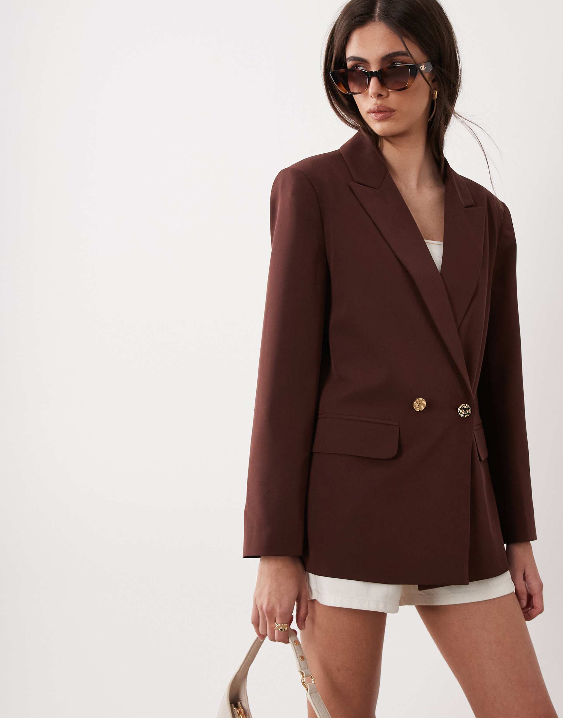miss selfridge double breasted blazer in chocolate