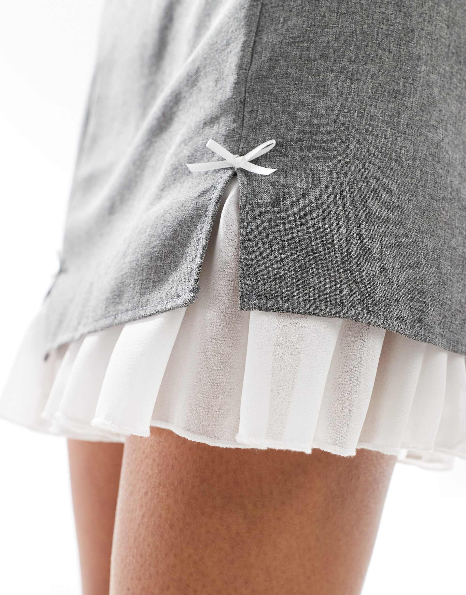 miss selfridge double layer bow detail mini dress in gray