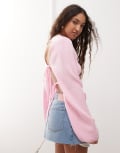 [Miss Selfridge] Miss Selfridge double tie back open back jumper in pink XS PINK