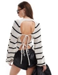 [Miss Selfridge] Miss Selfridge double tie back open back jumper in stripe-Multi M Stripe