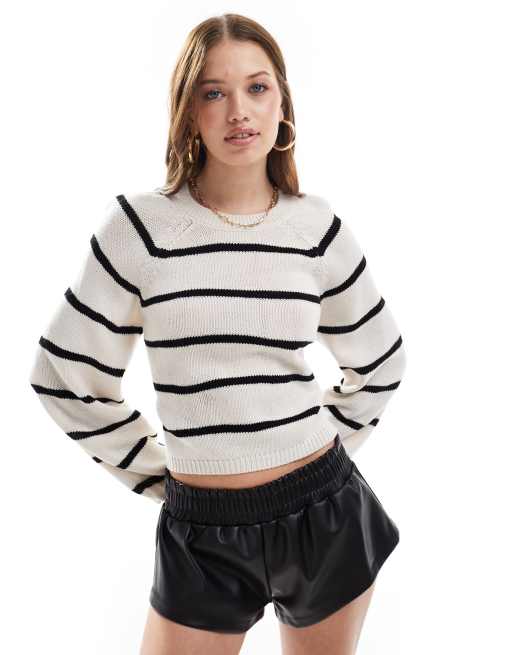 Miss Selfridge double tie back open back sweater in stripe