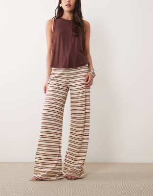 Miss Selfridge Drawstring Waist Wide Leg Pants In Brown