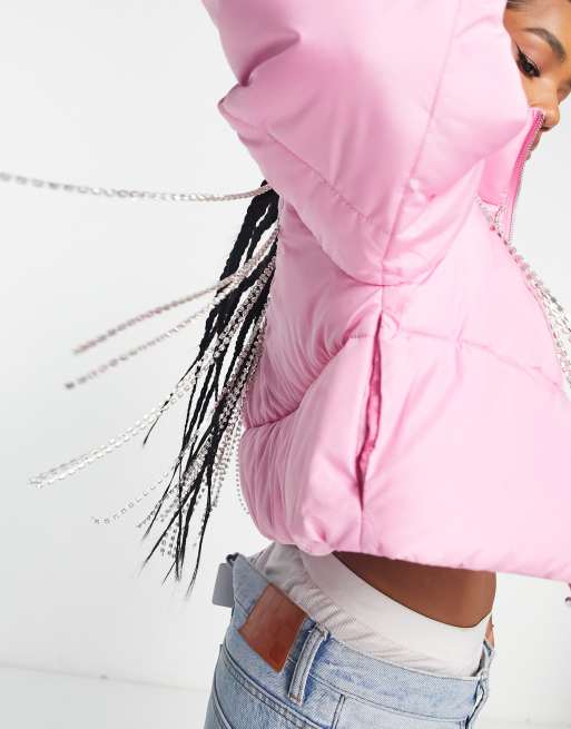 JDY Destiny Cropped Bomber Padded Puffer Jacket with Hood in Rose