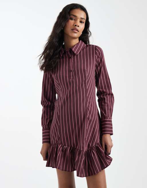 Miss Selfridge drop waist shirt dress in fig pinstripe, 2 of 4