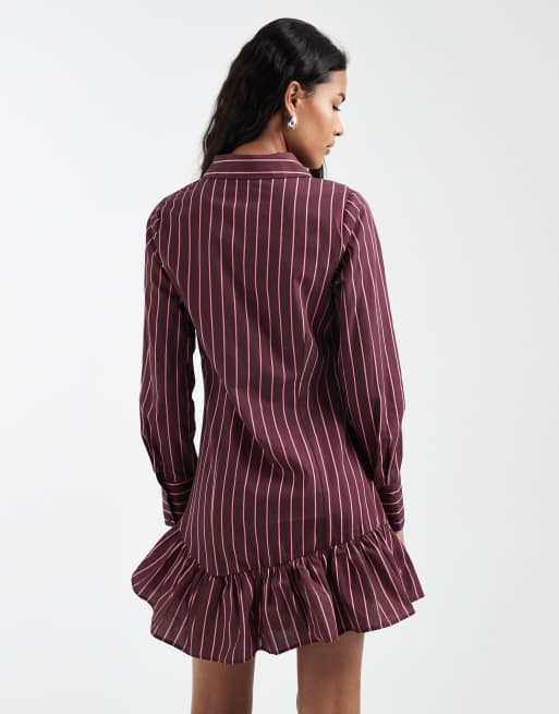 Miss Selfridge drop waist shirt dress in fig pinstripe, 4 of 4