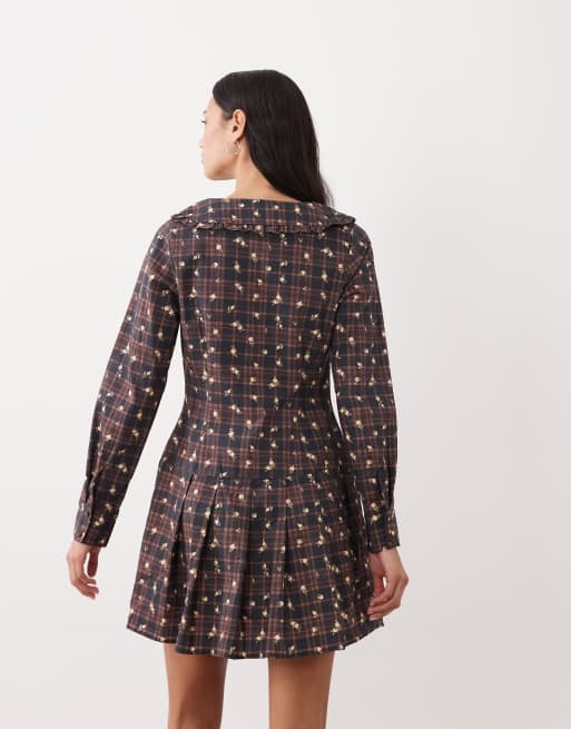 Miss Selfridge drop waist shirt dress in floral check, 4 of 4