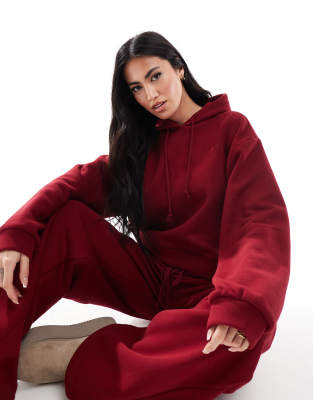 Miss Selfridge Dropped Shoulder Lounge Hoodie In Burgundy - Part Of A Set-red
