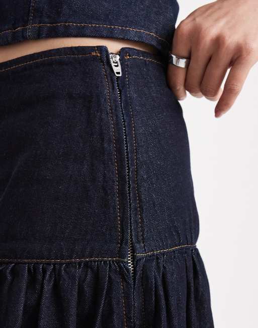Miss Selfridge dropped waist denim maxi skirt in indigo, 3 of 5