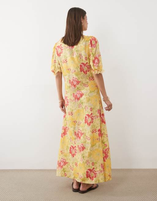 Miss Selfridge – Durchgeknöpftes Maxikleid mit Spitzenbesatz und sommerlichem Blumenmuster, 3 von 4