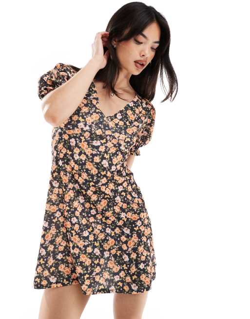 Miss Selfridge – Dżersejowa sukienka mini z bufkami i wzorem