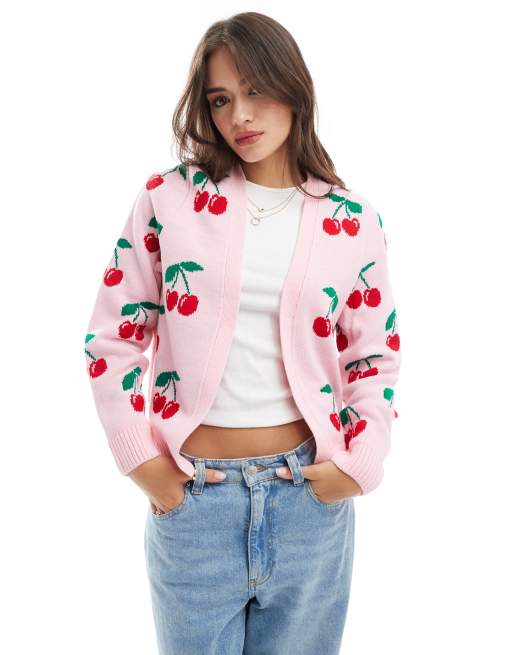 Miss Selfridge – Dzianinowy kardigan we wzór w wisienki