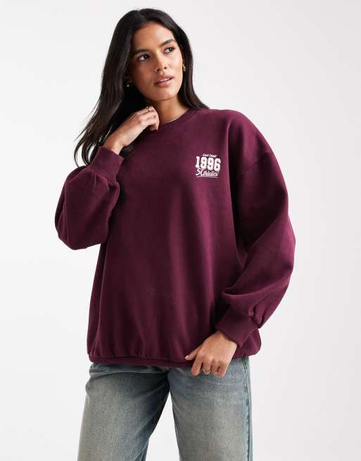Miss Selfridge east coast oversized sweatshirt in plum, 2 of 4