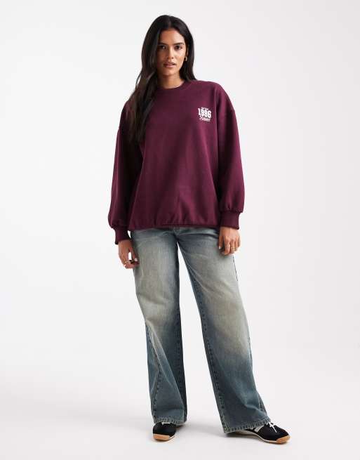 Miss Selfridge east coast oversized sweatshirt in plum, 3 of 4