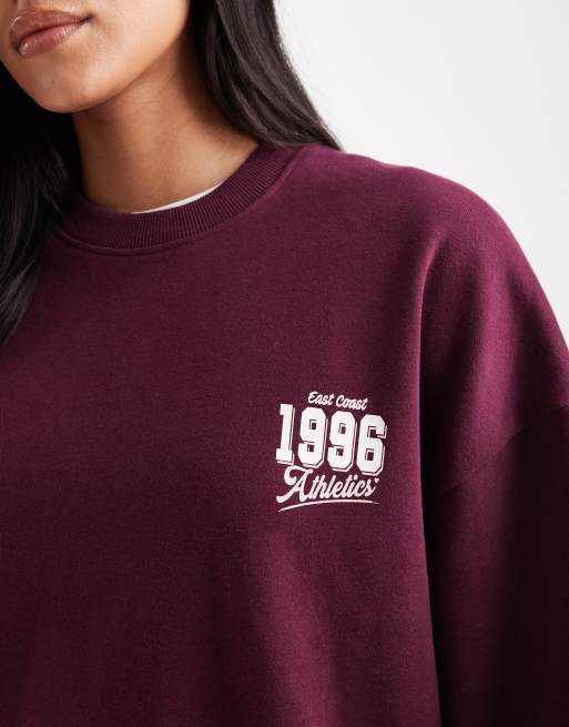 Miss Selfridge east coast oversized sweatshirt in plum, 4 of 4