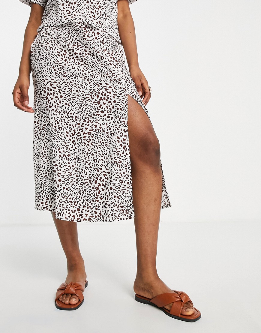 Miss Selfridge eco button through split midi skirt in animal print-Multi