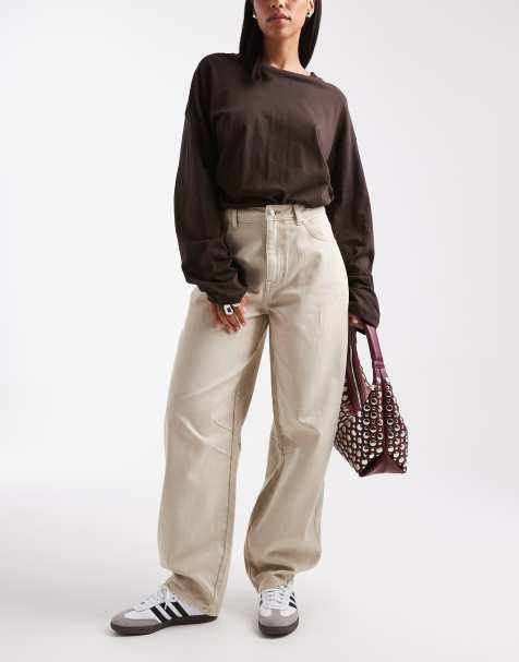 Miss Selfridge - Ecrufarvede forvaskede jeans med barrel-ben - view 1